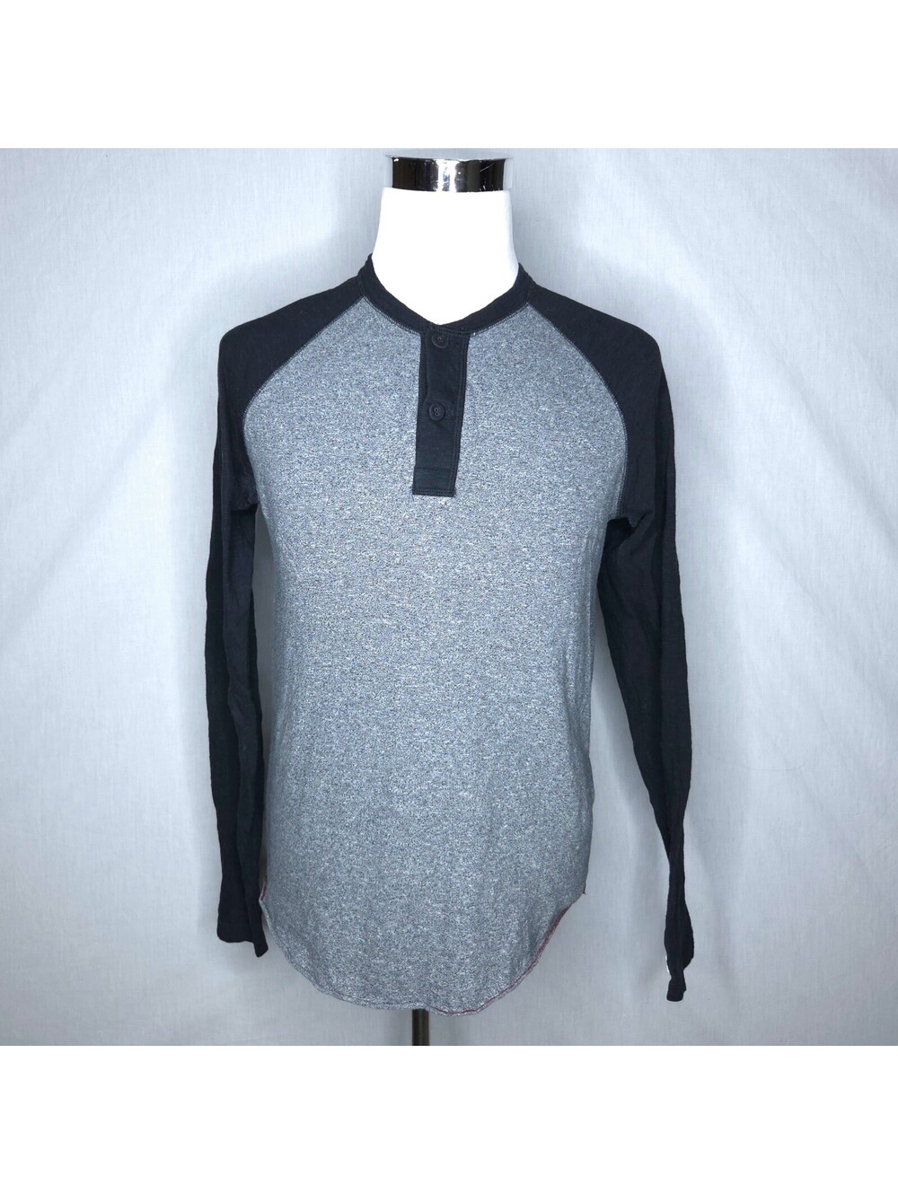 Men's Champion + Todd Snyder Raglan Henley Shirt Gray Black Made In Canada Sz XS